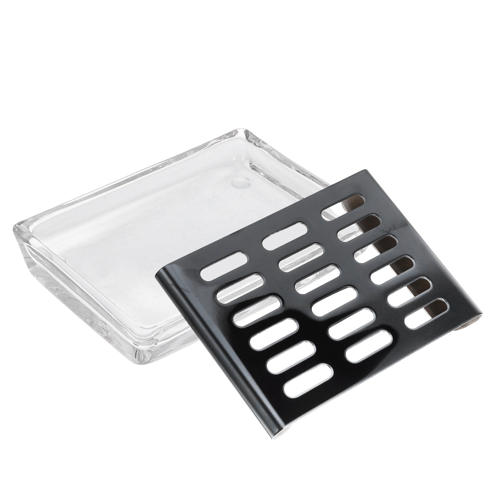 Glass Soap Dish - Rectangular Clear Glass Soap Dish Self-Draining