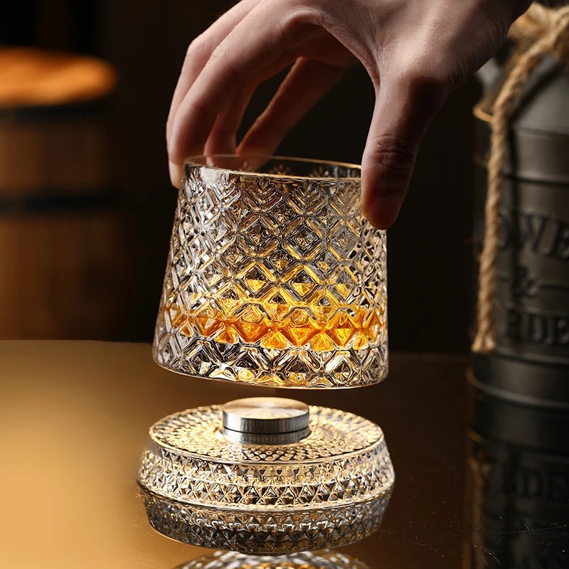 Yamazaki Home Bathroom Storage - Rotating Whisky Glasses with Glass Base