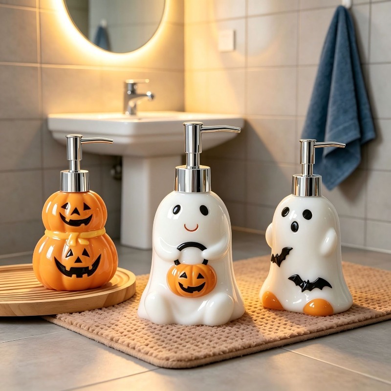 Home Bathroom Soap Dispenser - 280ML Halloween Ghost Pumpkin Shaped Ceramic
