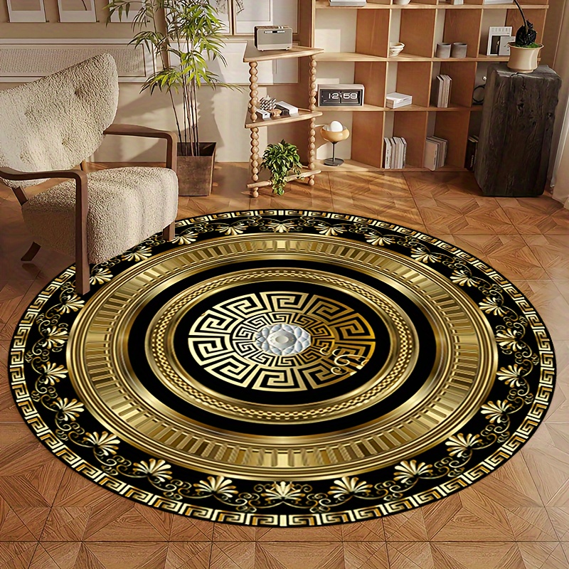 Home Bathroom Door Design - Greek Key Pattern Round Rug Flannel