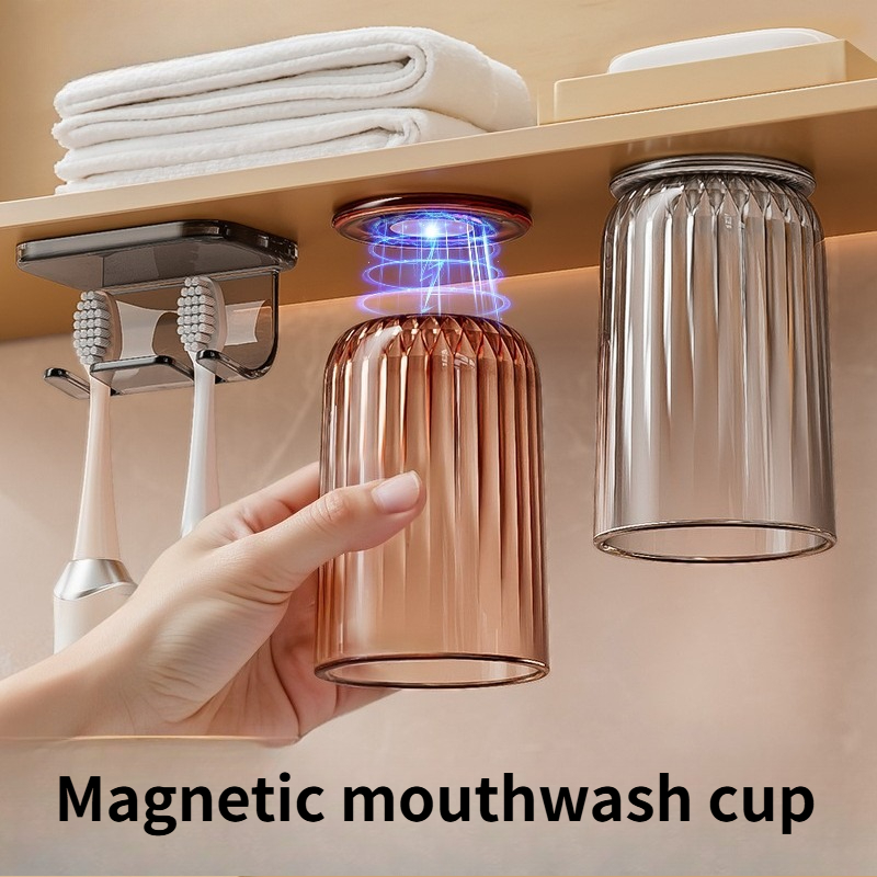 Home Bathroom Cabinets - No-Drill Magnetic Mouthwash Cup Holder Suction