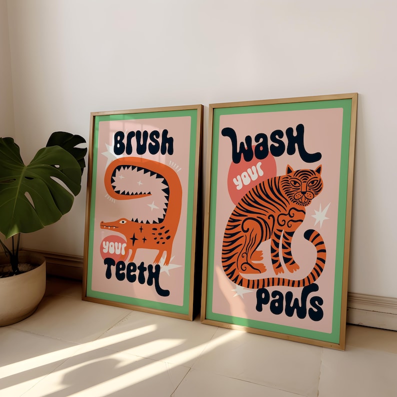 Home Bathroom Toilet - 2pcs/set Tiger Wash Your Paws Bathroom