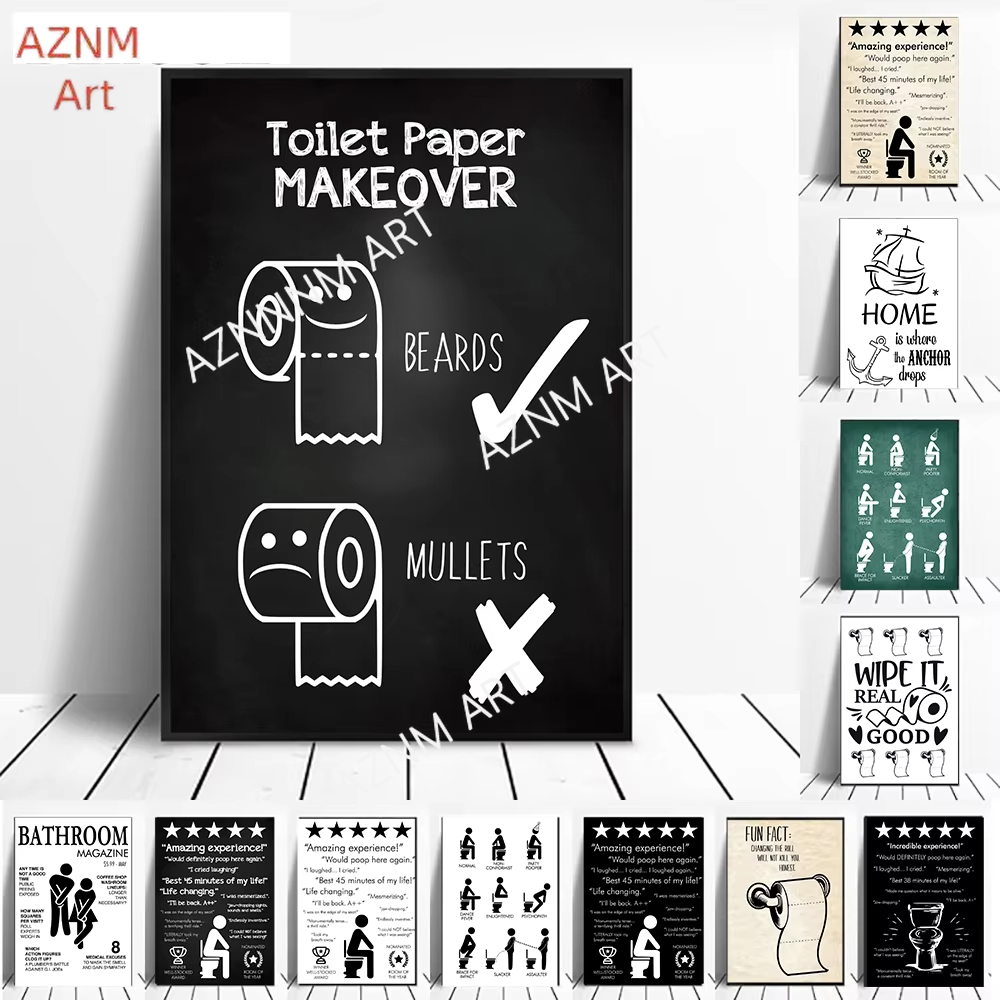 Wall Art Canvas Painting Funny - Home Bathroom Toilet 评论和价格