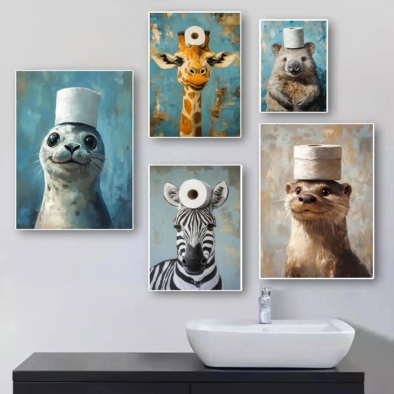 Cartoon Cute Funny Animals wit - Home Bathroom Toilet 评论和价格