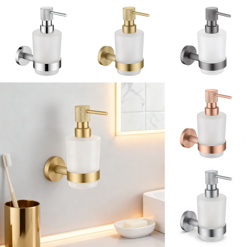 Brushed Nickel Brass Knurled W - Glass Soap Dish 评论和价格