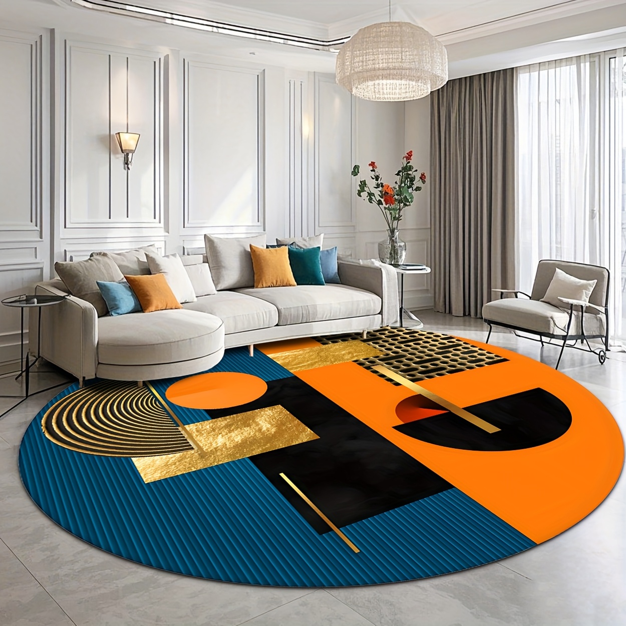 Orange Blue Gold Abstract Geom - Home Bathroom Door Design 评论和价格