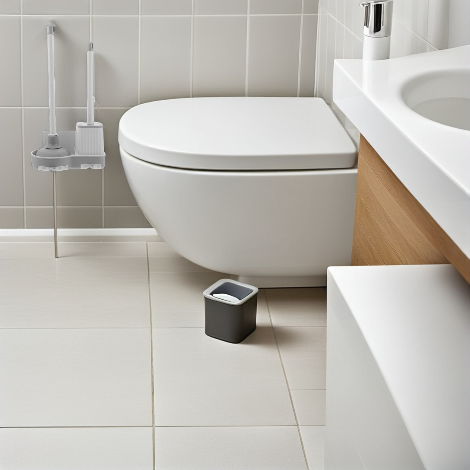 1Set Toilet Brush Set Wall-Mou - Home Bathroom Cleaning Kit 评论和价格