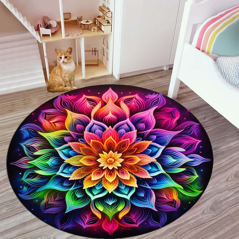 Rainbow Mandala Round Rug, Flo - Home Bathroom Door Design 评论和价格