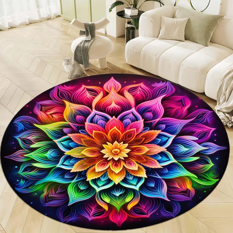 Rainbow Mandala Round Rug, Flo - Home Bathroom Door Design 评论和价格