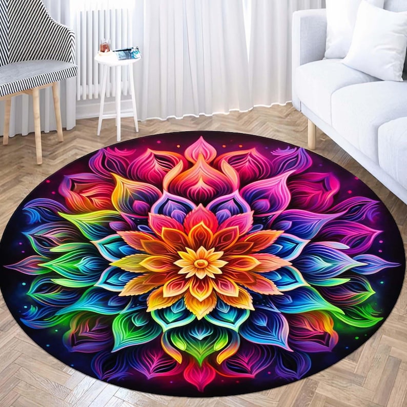 Rainbow Mandala Round Rug, Flo - Home Bathroom Door Design 评论和价格