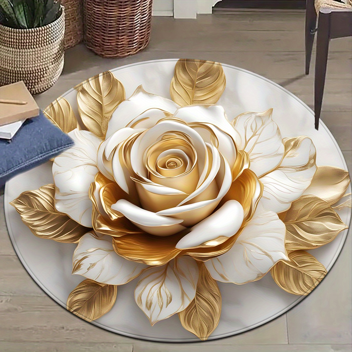White Gold Rose Round Rug, Lux - Home Bathroom Door Design 评论和价格