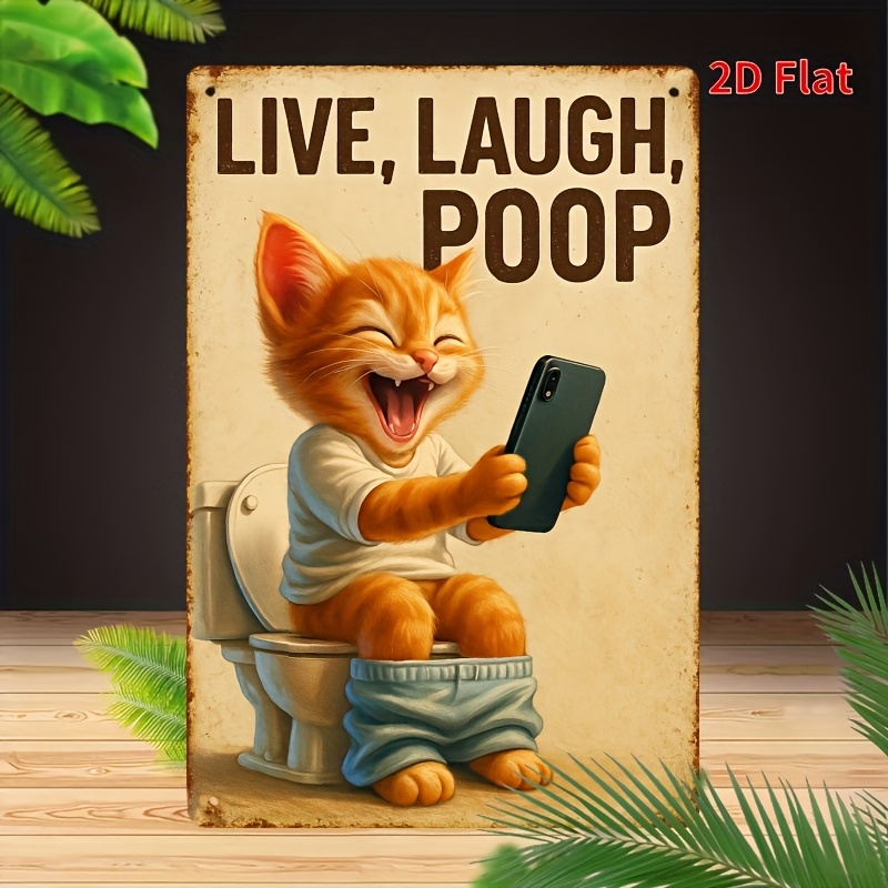 Funny Cat on Toilet Metal Wall - Home Bathroom Toilet 评论和价格