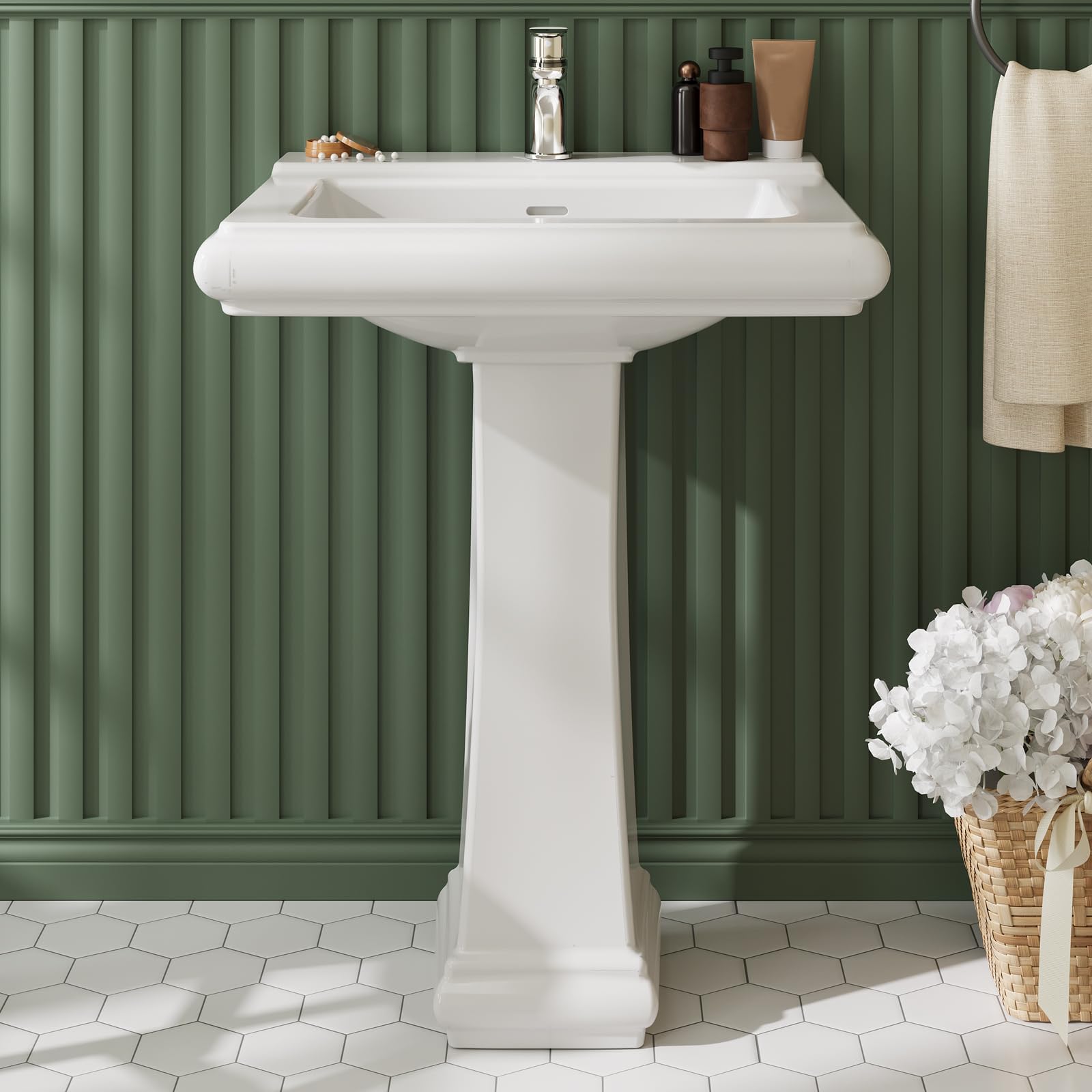 Pedestal Sink Square Ceramic B - Home Bathroom Remodel 评论和价格