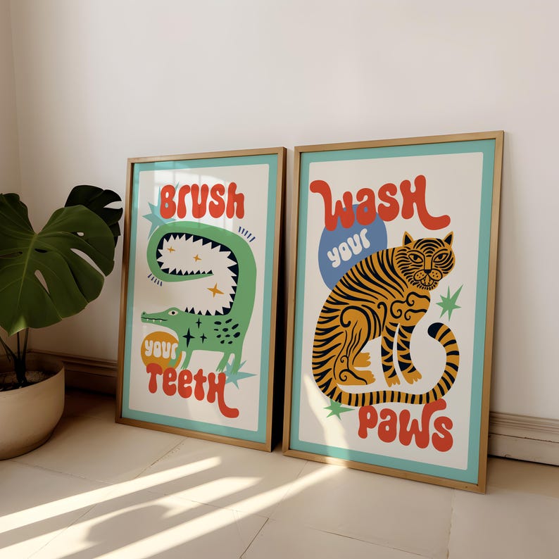 2pcs/set Tiger Wash Your Paws  - Home Bathroom Toilet 评论和价格