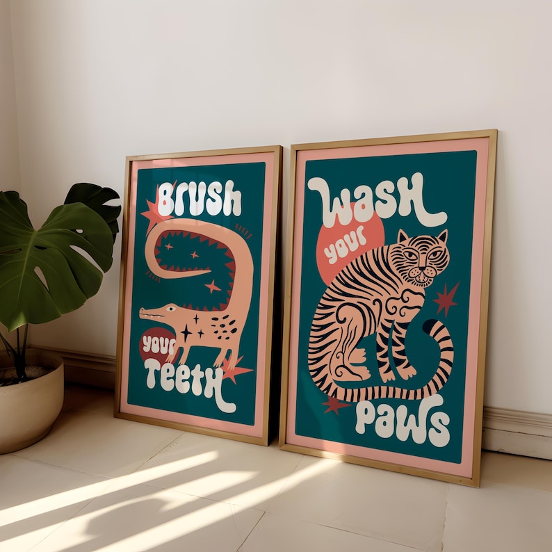 2pcs/set Tiger Wash Your Paws  - Home Bathroom Toilet 评论和价格